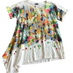 Top Ligne  Womens Sz L Colorful artistic Abstract Print Asymmetrical Hem